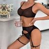 GZW Fashion New Lenjerie erotică pentru femei Mesh Perspective Lenjerie sexy Garter Tanga Set Negru