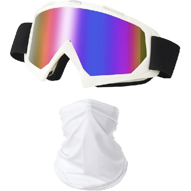 Motorcycle Goggles Dirt Bike ATV Off-Road Riding Motocross Glasses with Sun UV Protection Neck Gaiter Face Cover