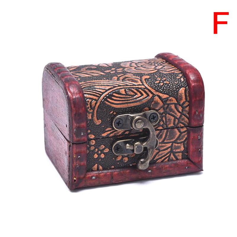 Antique Mini Wood Treasure Chest Storage Box Jewelry Organizer Box Gift Box