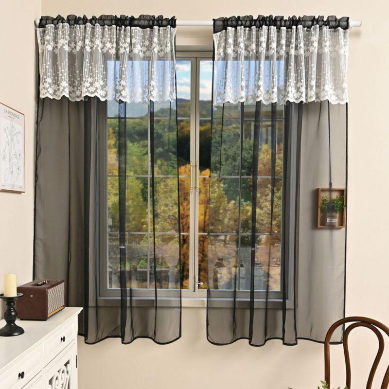 2pcs Sheer Lace Curtains with Pleated Ruffles Gauze Curtain