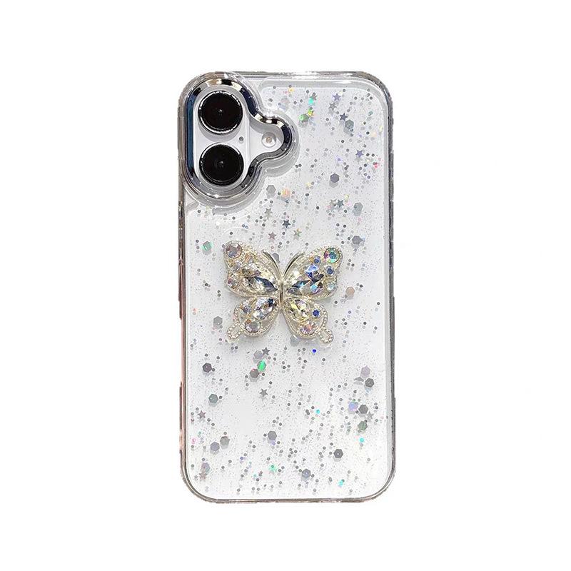 

Diamond Butterfly Sparkling Pink Transparent Droplet Phone Case for IPhone 16 Promax Fashion 14 Women s 17 For iPhone 7/8/SE 2020