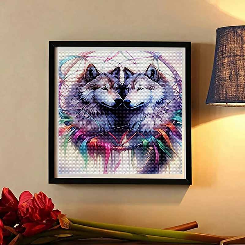 New Arrival 5D DIY Full Circle Diamond Painting "Two Wolves" Embroidery Cross Stitch Home Decor Gift