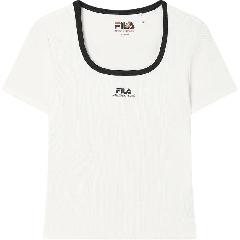 FILA X MAISON KITSUNE Original Fashion Casual Letter Slim Fit Short Sleeve T-Shirt Women T-Shirts Cloud-White F11W529108F-WT