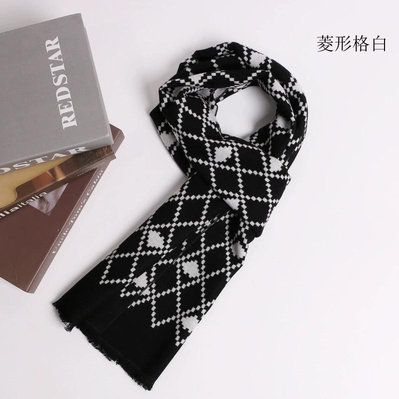 High-End British Soft Plaid Silk Wool Men's Scarves Autumn and Winter Thickened Wool Warm Scarf 30x180cm