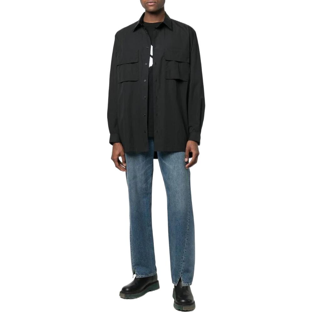 Nike Solid Color Button-Down Collar Woven Long Sleeve Shirt With Chest Pocket Detail Men shirts Black DN4096-010