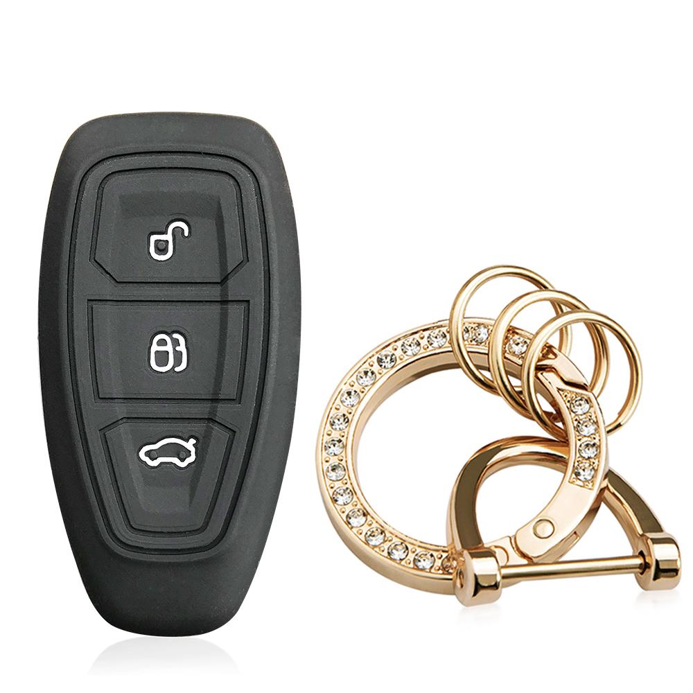 For Ford Focus MK3 MK4 Fiesta Ecosport Kuga Mondeo Silikon Nøkkelveske 3 Knapper Fjernkontroll Nøkkeldeksel Skall Fob Nøkkelringholder
