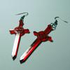 Gothic Simple Red Acrylic Sword Cross Pendant Dangle Earrings for Women Men Halloween Party Personality Jewelry Accessories Gift