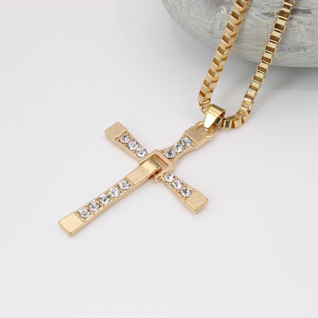 Trendy Rhinestone Cross Necklace Clavicle Sweater Chain