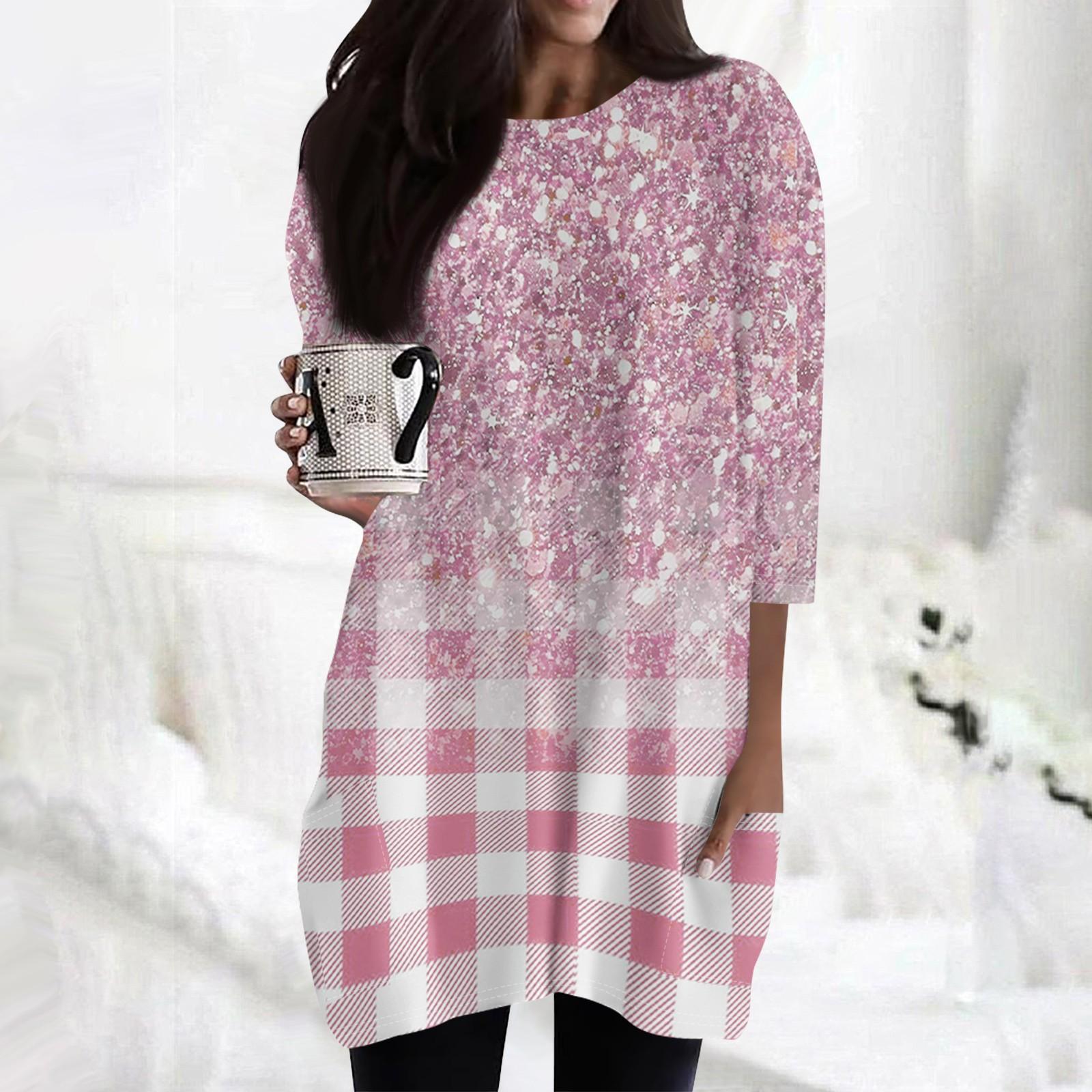 

Women s Casual 3/4 Sleeve Shirts Fashion Print Tunic Tops With Pockets S чорний