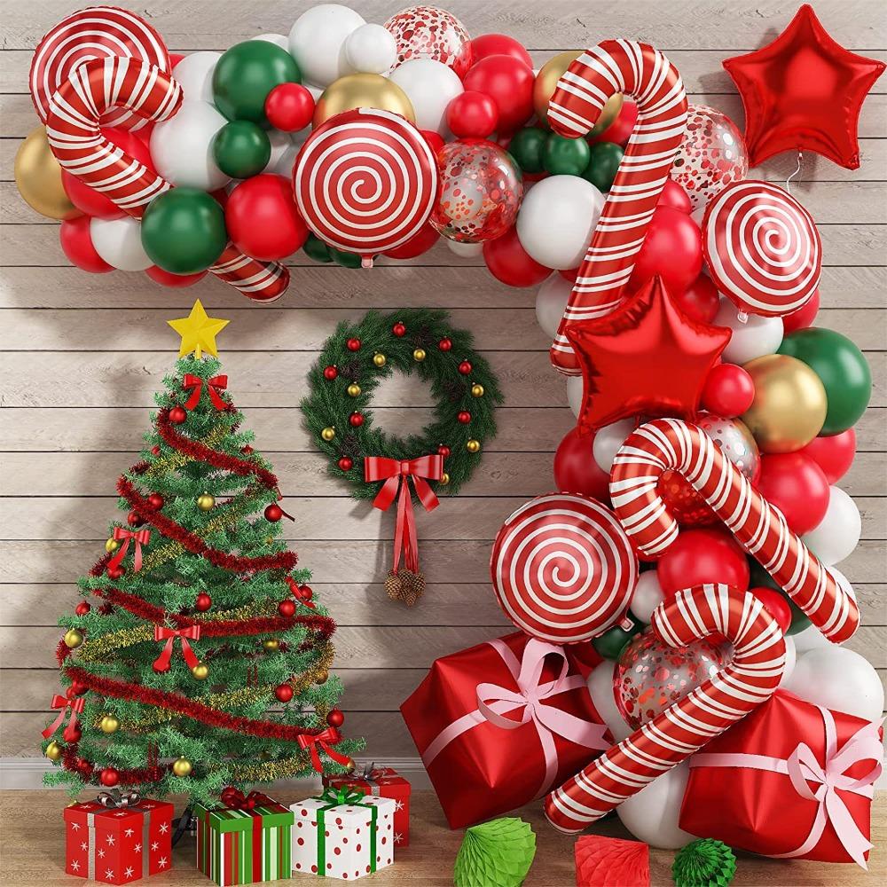 Christmas Balloon Set Candy Cane Aluminum Film Balloon Red Green White Christmas New Year Balloon Chain Arch Wreath Set
