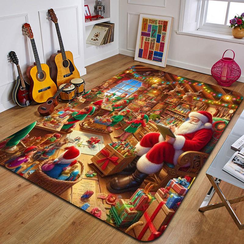 Weihnachtsmann Teppich bedruckte Eingangsfußmatte Wohnzimmer Schlafzimmer Badezimmer rutschfester Teppich Heimdekorative Bodenmatte Neujahrsgeschenk