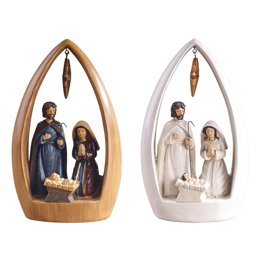 Nativity Scene Figurine Religious Collection Gift Ornament Resin Christmas Desktop Statue for Bookshelf Office Table Home Decor