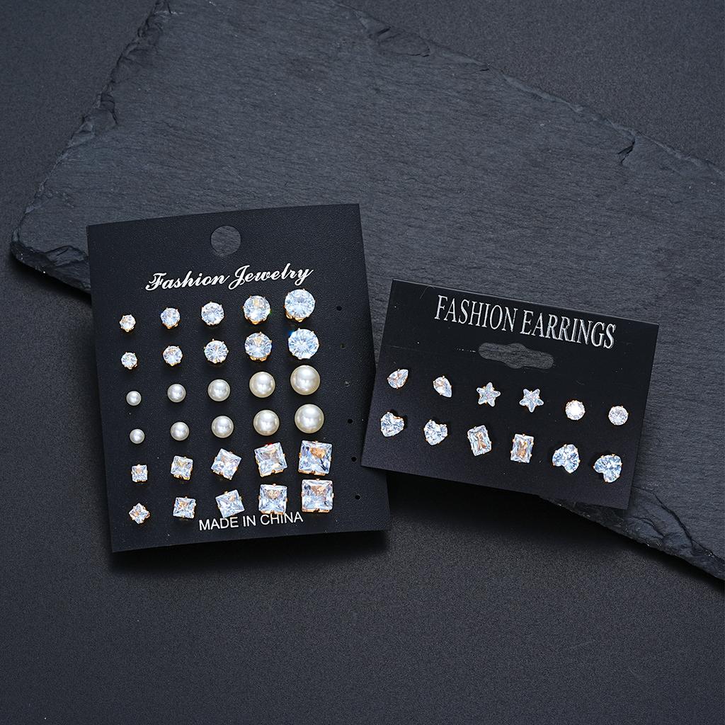21 Pcs Simple Crystal Pearl Women Earrings Set Fashion Basic Geometric Type Sixclaw Zircon Stud Earrings Retro Jewelry Gifts New
