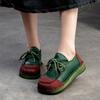 Johnature Chaussures à lacets rétro en cuir véritable polyvalentes, couleurs mélangées, semelle souple, chaussures confortables pour femmes