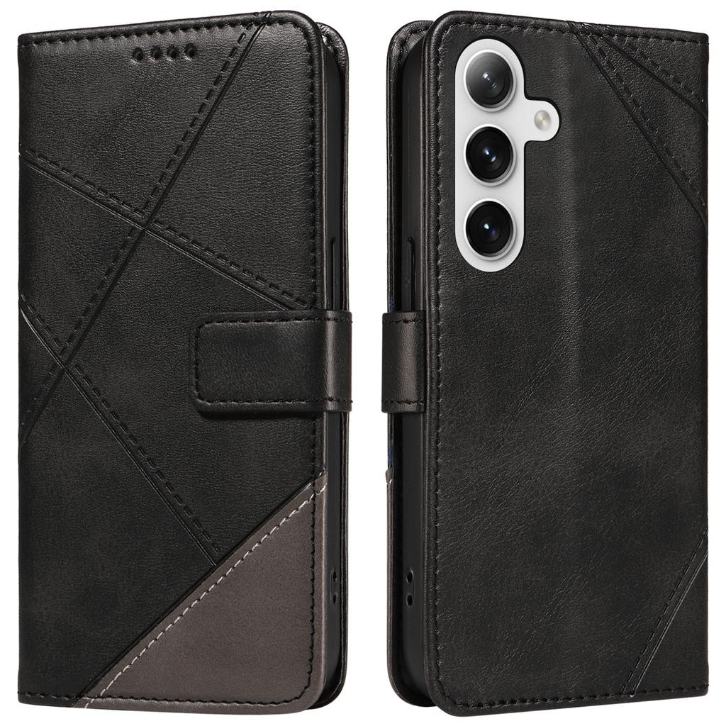 Etui na Samsung Galaxy S25/S24 Portfel ze skóry PU o fakturze cielęcej Pokrowiec na telefon Geometryczna linia