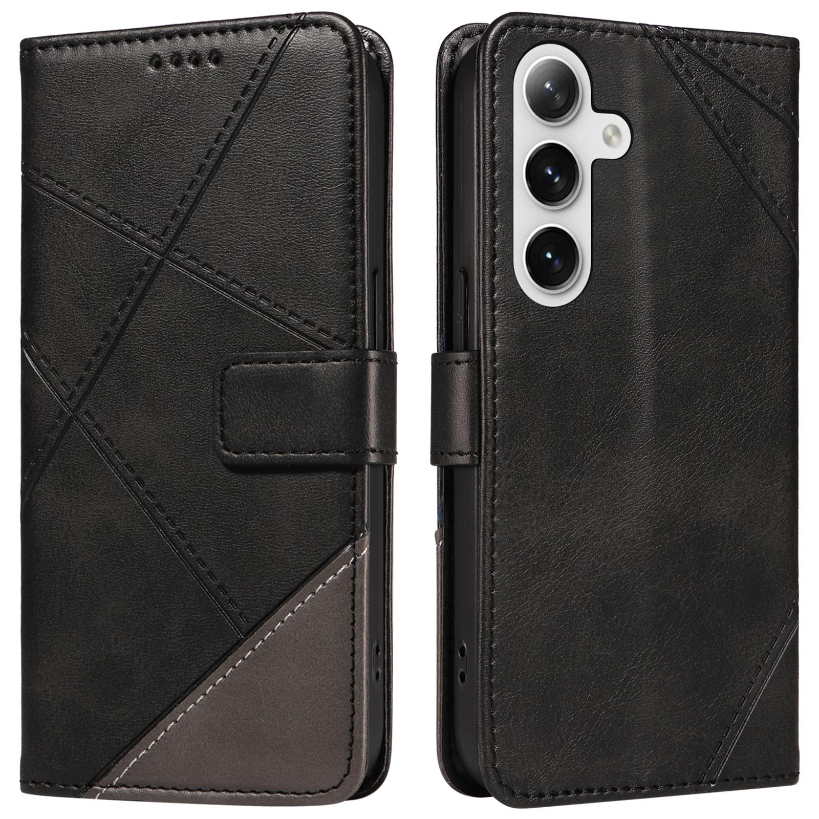 

Для Samsung Galaxy S25/S24 Чехол из ПУ кожи с текстурой теленка Чехол-кошелек для телефона Геометрическая линия Black