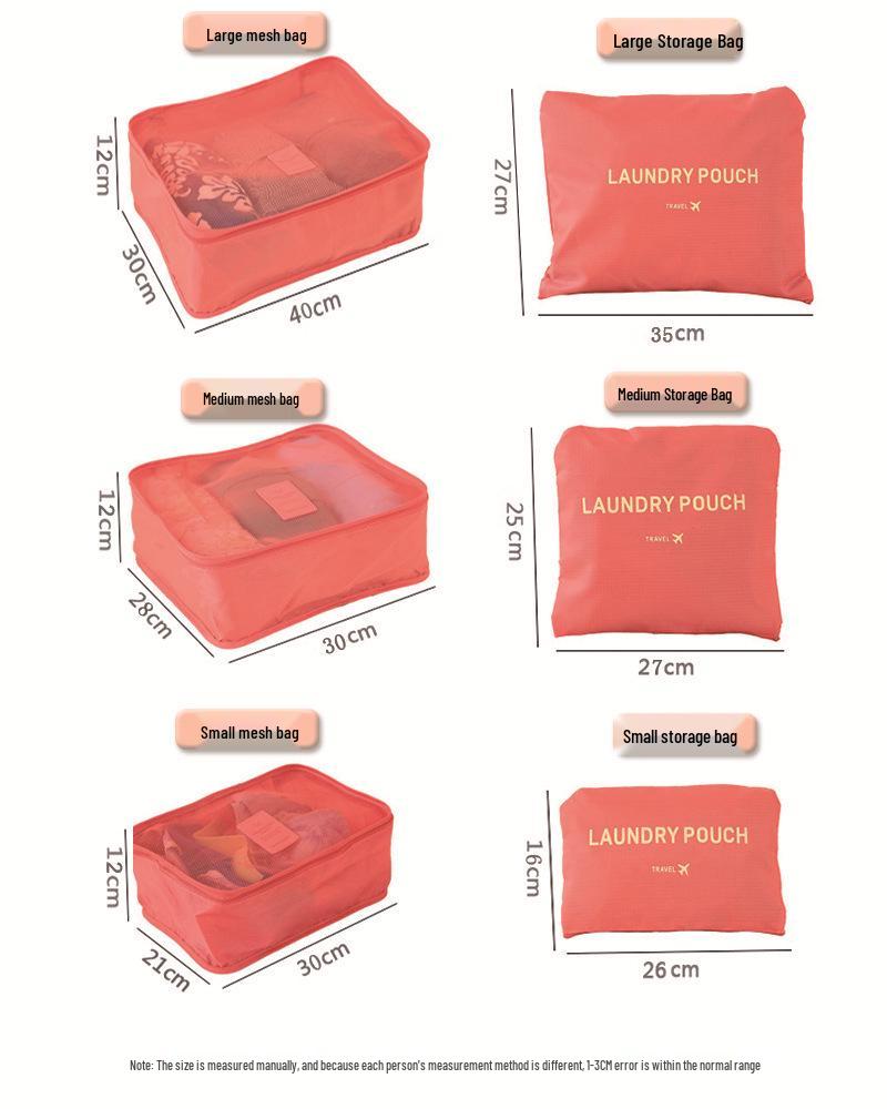 6-Piece Travel Toiletry & Clothing Storage Set with Document Bag