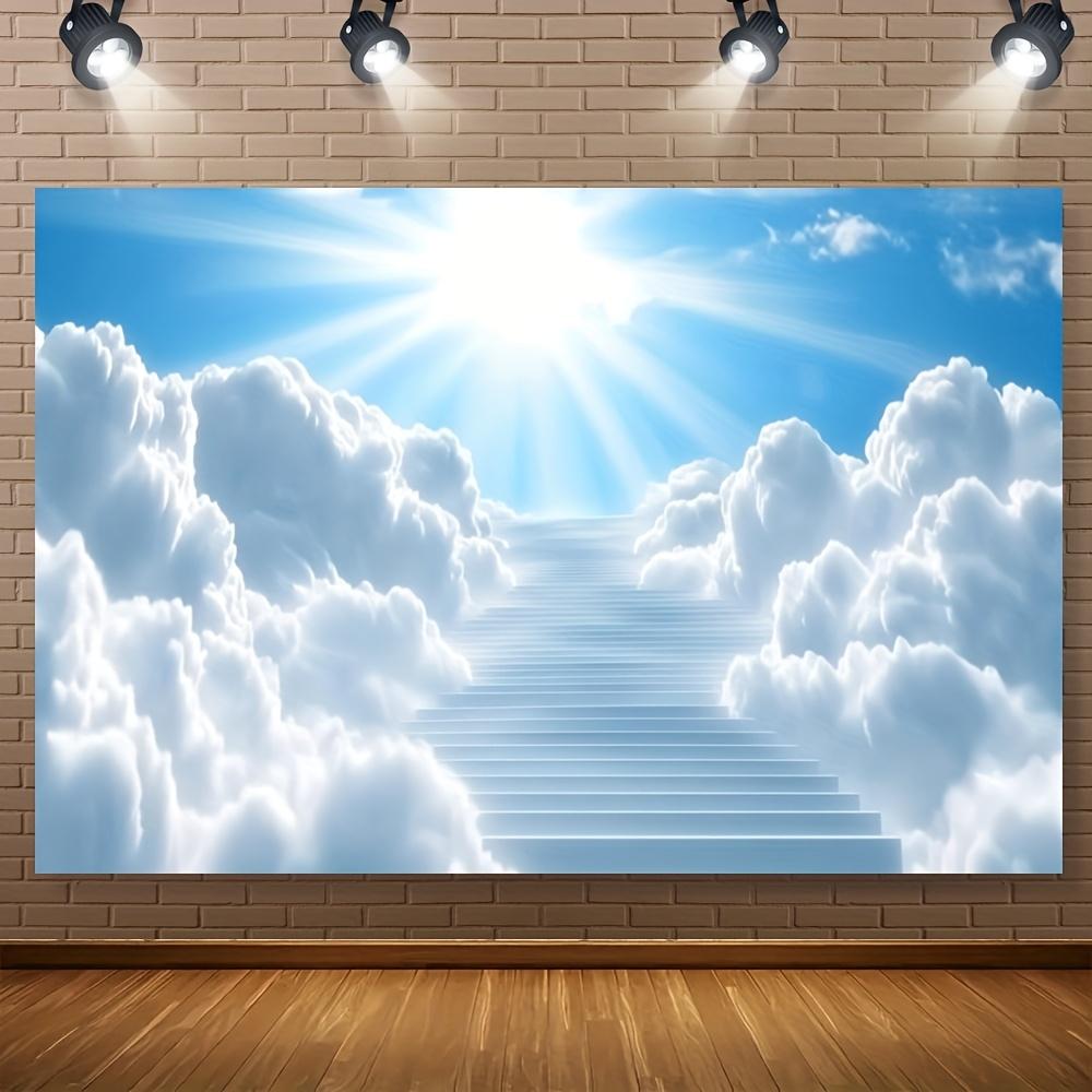 The Stairs Leading to Heaven The Door to Heaven Background - A sunny sky with clouds Photography background (as the picture,100x150cm)