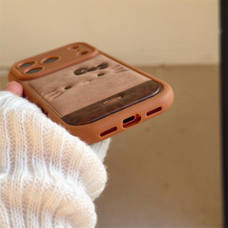 Cartoon Leather Texture Rilakkuma Cat iPhone 14 Pro Max Case - Anti-Fall Cover