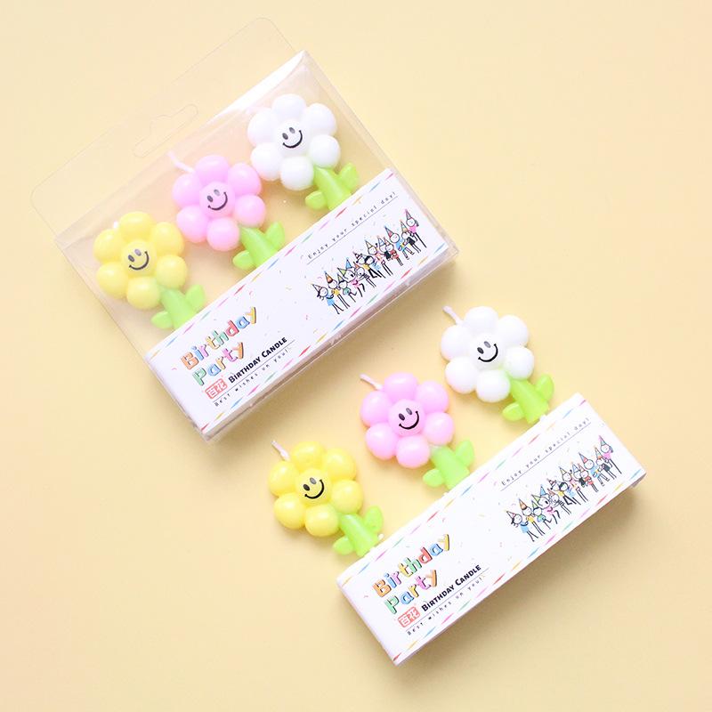 INS Cartoon Sunflower Smiley Face Candle Cake Decoration Scene Atmosphere Arrangement Children's Party Small Flower Candle