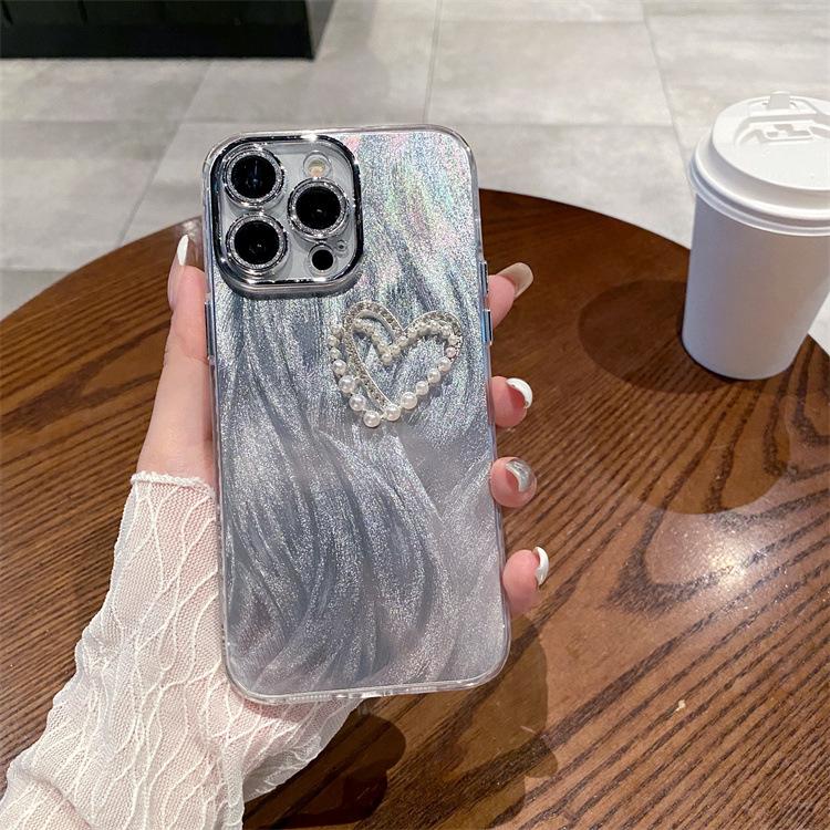 

Feather Yarn Silver Suitable for Apple 16PRO Bow with Built-in Lens Film Mobile Phone Case for Iphone13/11 Hard Protective Case Apple 11