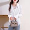 New Temperament Polo Neck Chiffon Long-sleeved Shirt for Women Lace Fake Two-piece White Commuting Shirt