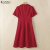 ZANZEA Damen Casual Turn Down Kragen Lose Kurzarm Plissee Kleid