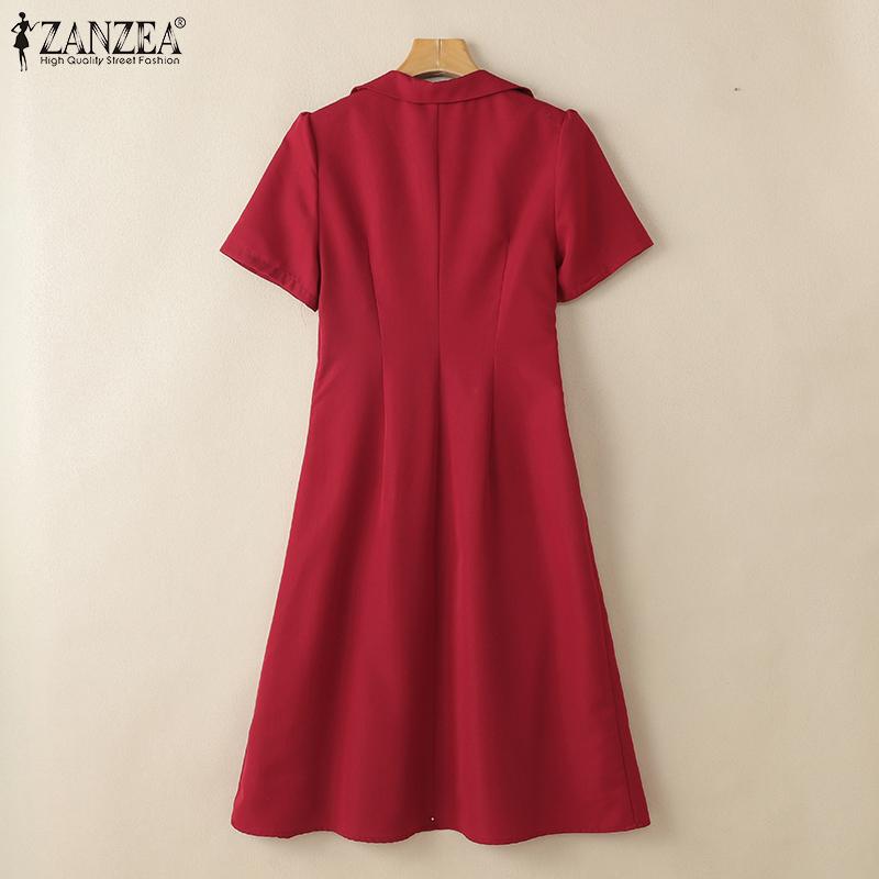 ZANZEA Damen Casual Turn Down Kragen Lose Kurzarm Plissee Kleid
