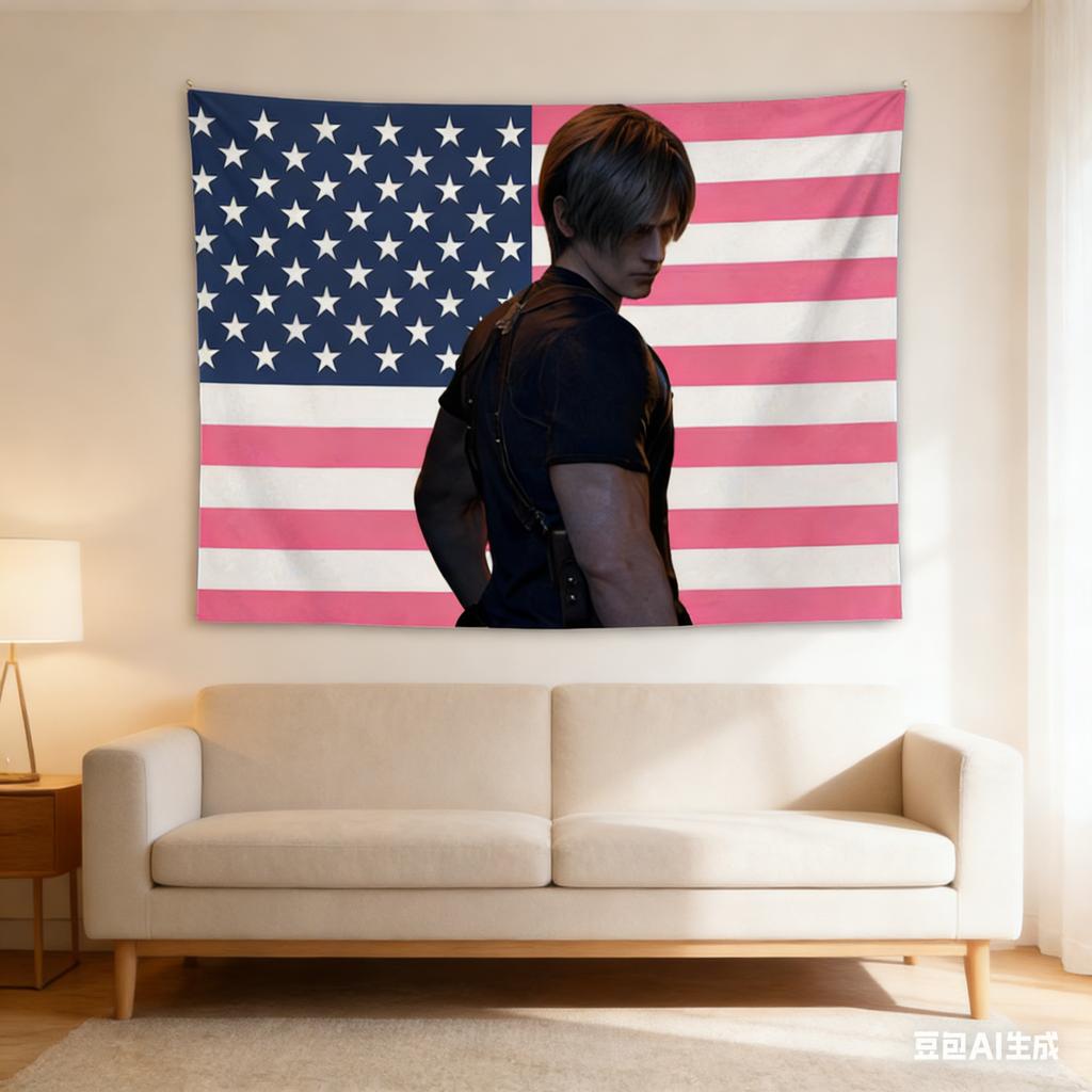 Tactical Character Pink Flag Tapestry Viral Game Aesthetic Polyester Wall Hanging for Bedroom Living Room Edgy Game Themed Roo
