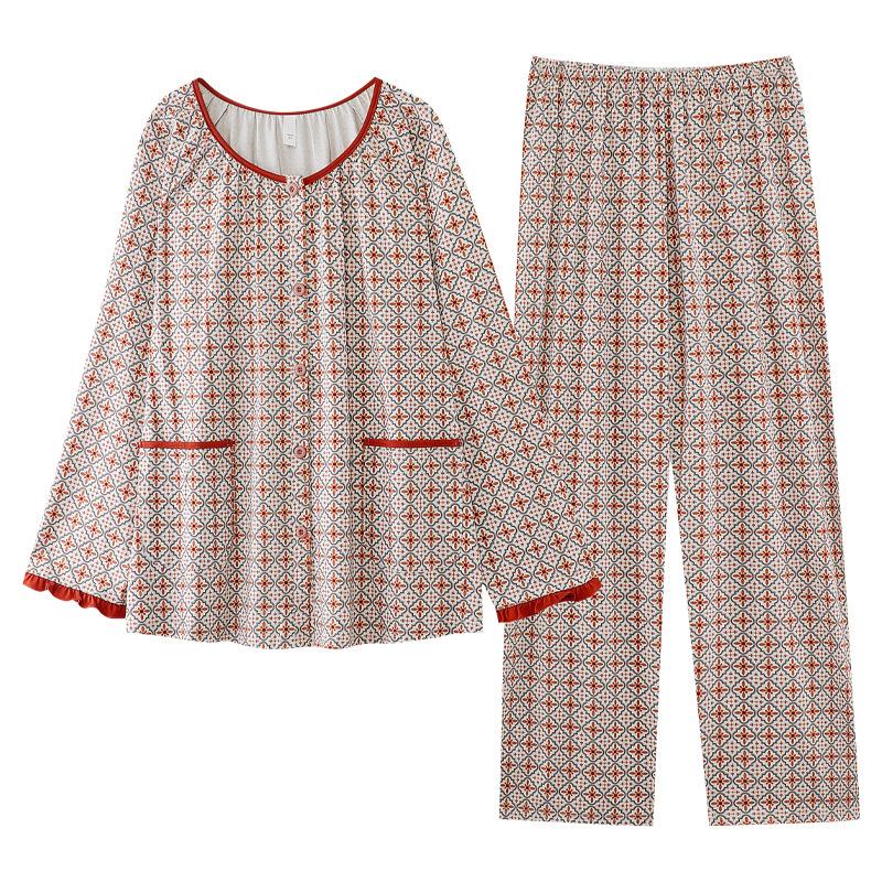Sweet princess style soft cotton pajamas women's spring and autumn new pullover small floral mother long sleeve loose loungewear
