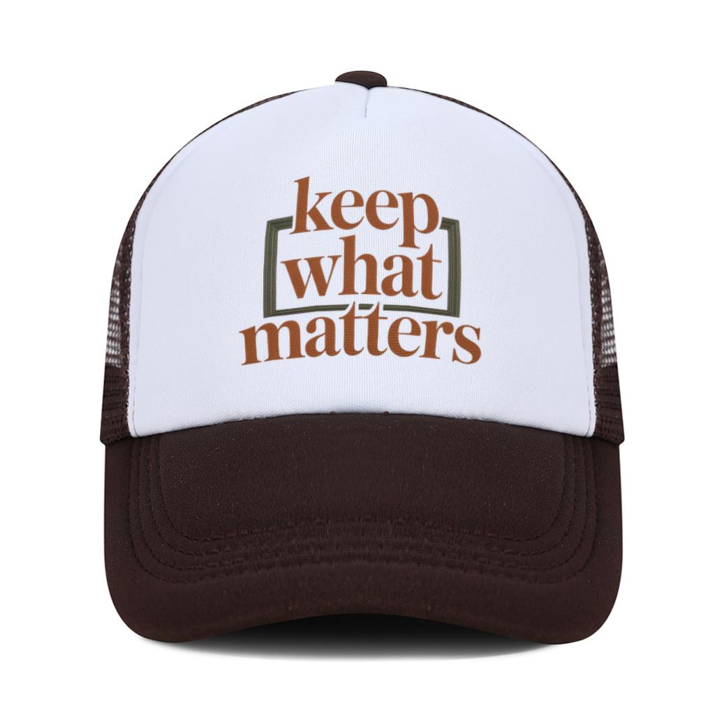 Keep What Matters Graphic Trucker Hat Breathable Polyester Mesh Baseball Cap Casual Unisex
