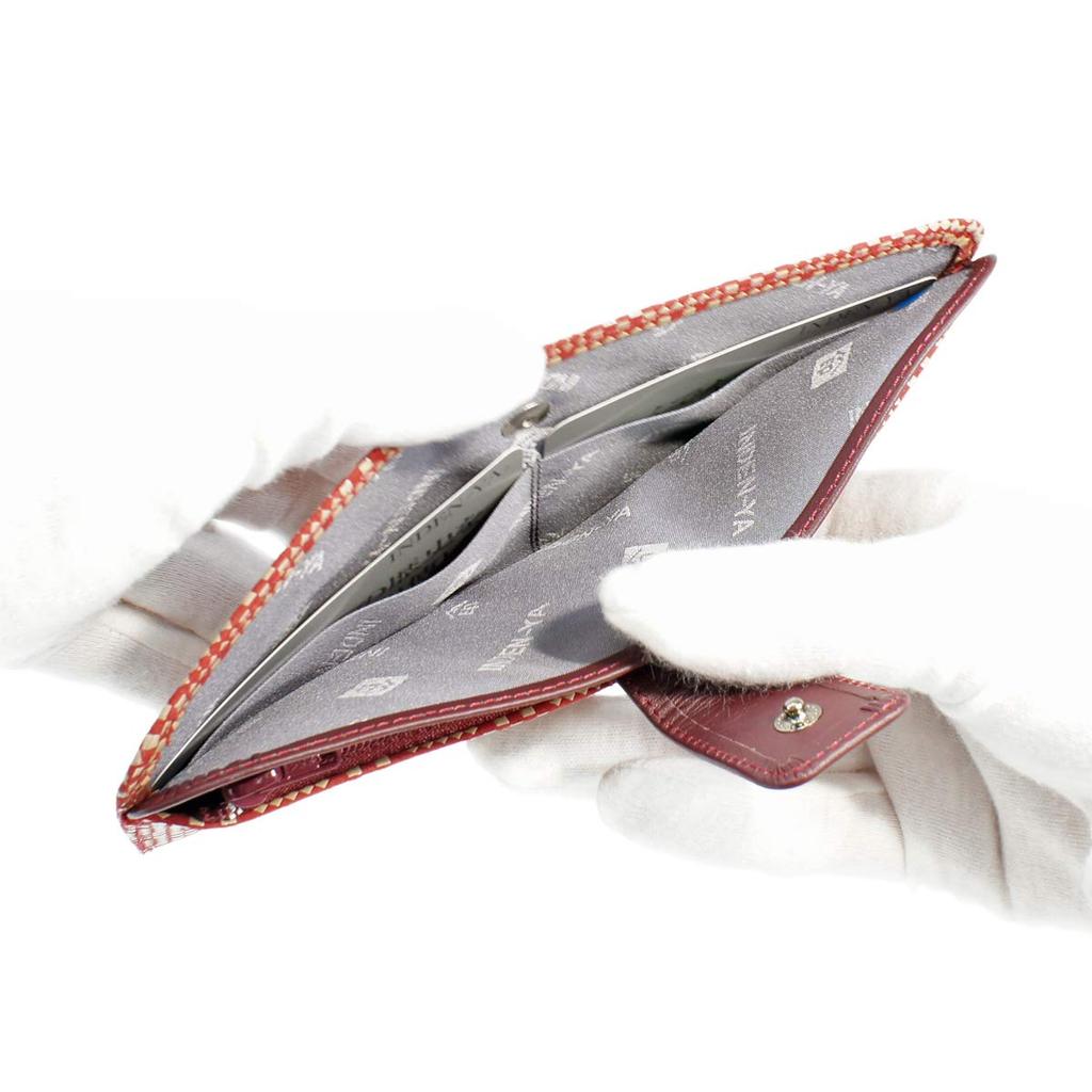 [Inden-ya] Inden Long Wallet, Large, with Coin Purse, Slim, Deerskin, Red with White Lacquer, Small Checkered Pattern, 2107-13-167, Custom Color