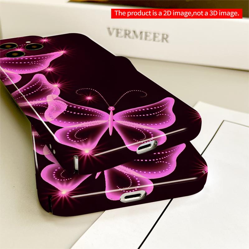 2DFlat Glowing Pink Butterflies with Sparkle Stars Design All inclusive film hard iPhone case, compatible with iPhone 18 Pro Max 17 16 15 14 13 12 11