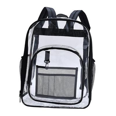 See Through Clear PVC Backpack Transparent Bookbag for Work Concert Security Travel 2 Mesh Side Pockets