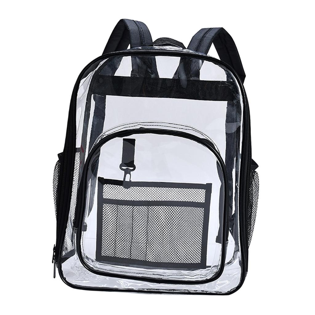 See Through Clear PVC Backpack Transparent Bookbag for Work Concert Security Travel 2 Mesh Side Pockets