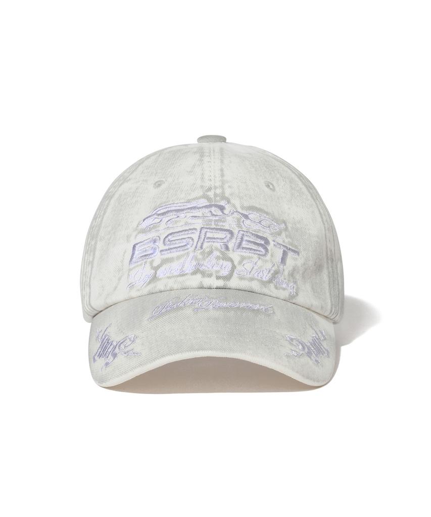 Bieseulaebis 3D Embroidery Dirty Washed Cotton Cap White