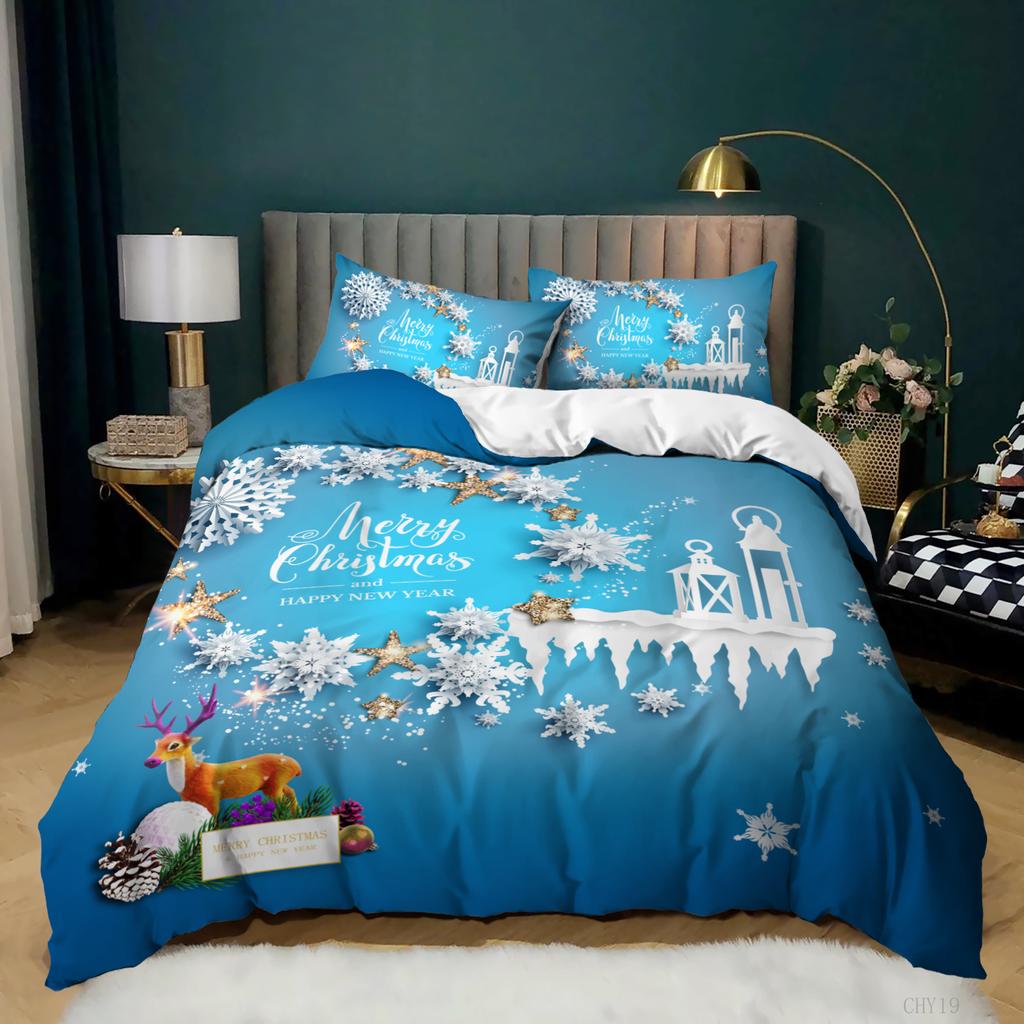 Christmas Duvet Cover Cartoon Merry Chirstmas Santa Claus Elk Quilt Cover Green for Children Adults Holiday Gifts Bedroom Decor
