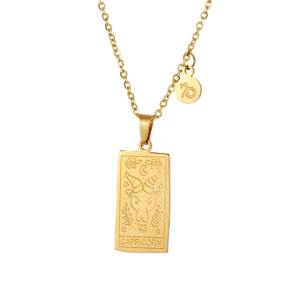 Twelve Constellations Tarot Card Stainless Steel Necklace with Fade-Resistant Pendant