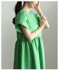 La A Voluminous Flared Color Dress That Brightens Your Long Dress with Short Flared Voluminous Flattering Casual Free Size Green [sawa Á Mode] Mood.