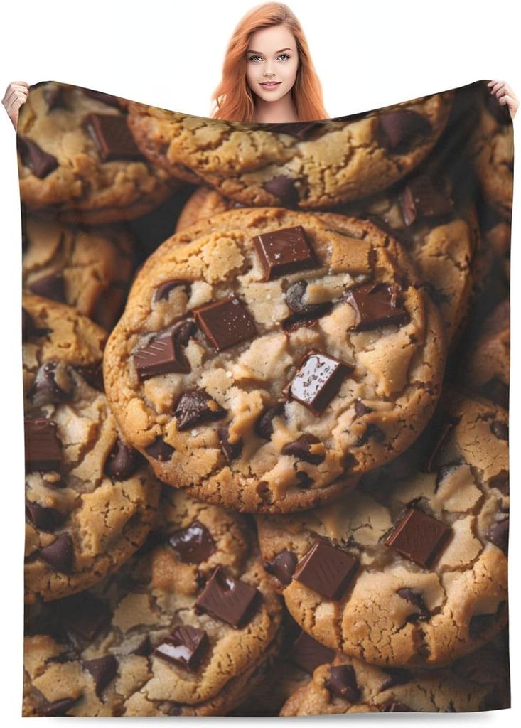 Cookie Blanket for Kids Adults, Soft Lightweight Flannel Food Chocolate Chip Cookie Throw Blanket for Sofa Couch Bed Traveling