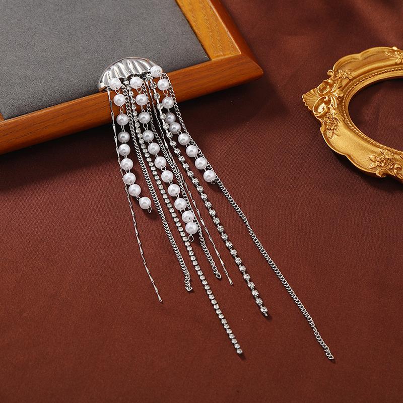 1Pc Long Pearl Tassel Jellyfish Brooch Women Diamond-Encrusted Pearl Tassel Corsage Badge Pins Suit Jacket Pin Clothing Gifts