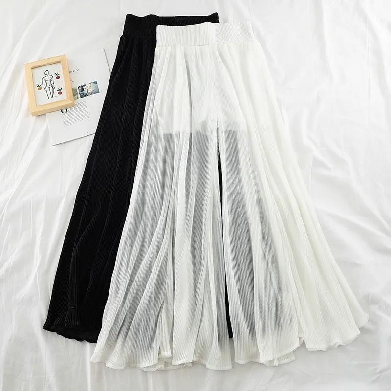 Damen-Sommerhose mit weitem Bein, gerüschte Fischschwanz-Schlaghose, Stretch-Taille, plissierte Hose im westlichen Stil