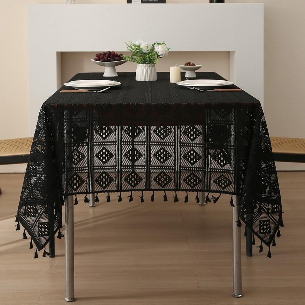 Dust-Resistant Retro Tablecloth Checkered Pattern Lace Tablecloth  Dining Table чёрный