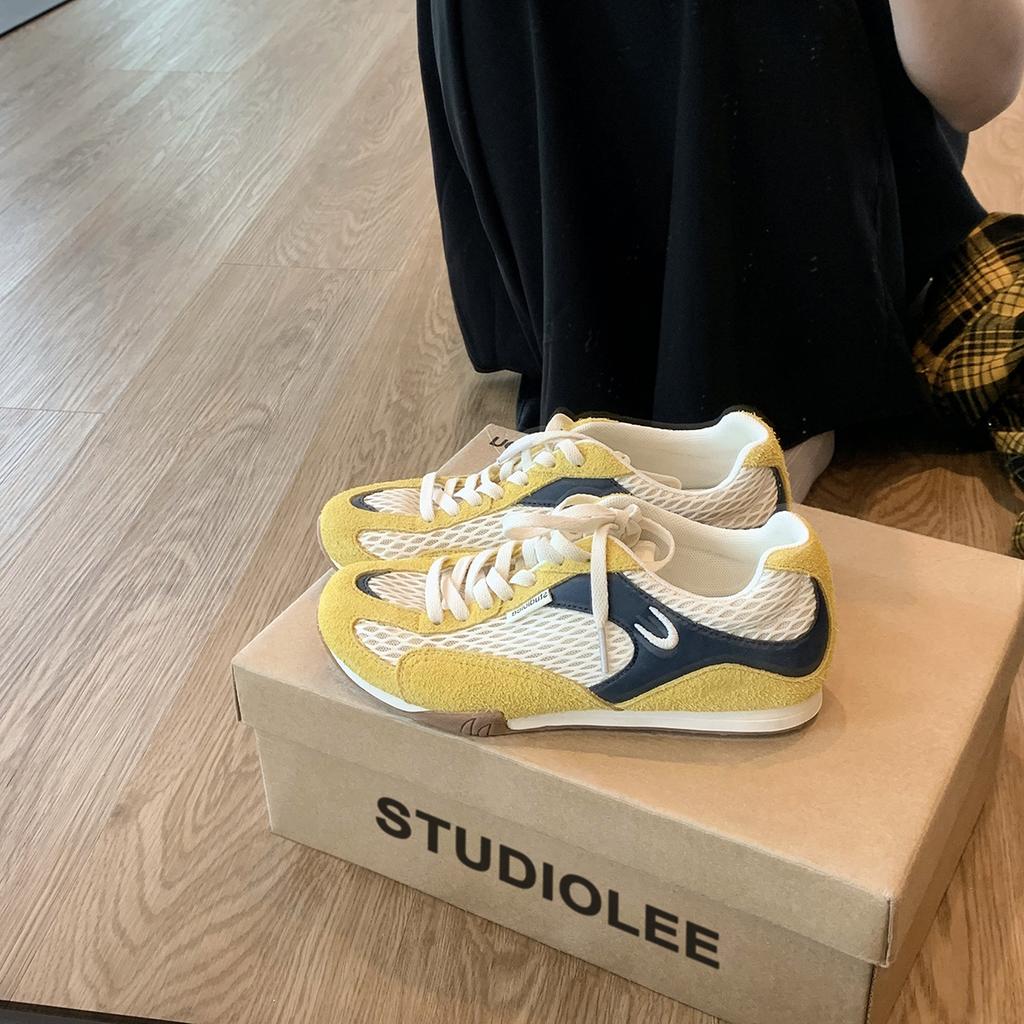 Mi You, zwiększenie wysokości o 4 cm~ siateczkowe oddychające buty sportowe i rekreacyjne łączone w kontrastowym kolorze wszechstronne sznurowane buty treningowe Forrest Gump wo