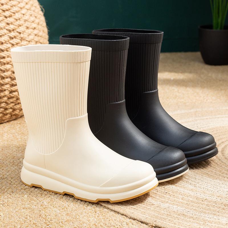 Medium tube waterproof shoes women's rain shoes short tube Korean version rain boots fashion water boots water shoe cover shoes non-slip adult