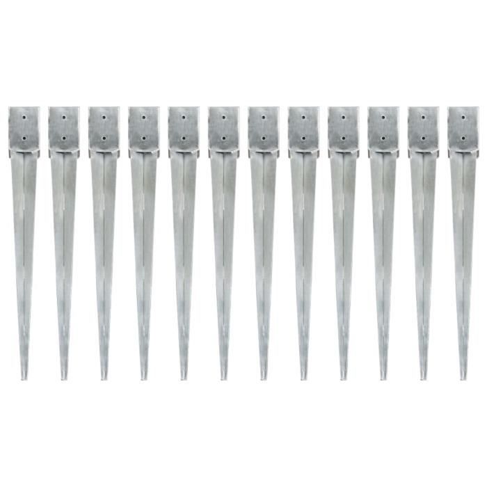 VidaXL Ground Stakes 12 Pcs Silver 10x10x91 Cm Galvanized Steel