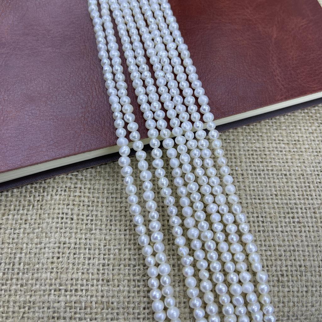 1String, White Natural Freshwater Pearls, Handmade Near Round Pearl Beads for Jewelry Making DIY Crafts (Beads 3-4mm, Length 36cm)