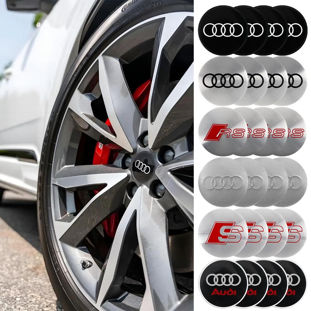 For Audi A4 4Pcs Car Wheel Hub Caps Auto Emblem Tyre Center Covers Accessories For Audi A1 A2 A3 A4 A5 A6 A7 A8 S Quyttro Sline RS Q2 Q3 TT