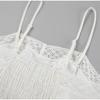Summer Lace White Cotton and Linen Women's Suit Holiday Beach Suspender Square Neck Short Top + Mid Skirt Two-piece Set
