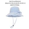 Korean Style Fine Plaid Fisherman Hat Bow Wide Brimmed Sunscreen Basin Cap with Windproof Rope Polyester Folding Sun Cap Daily